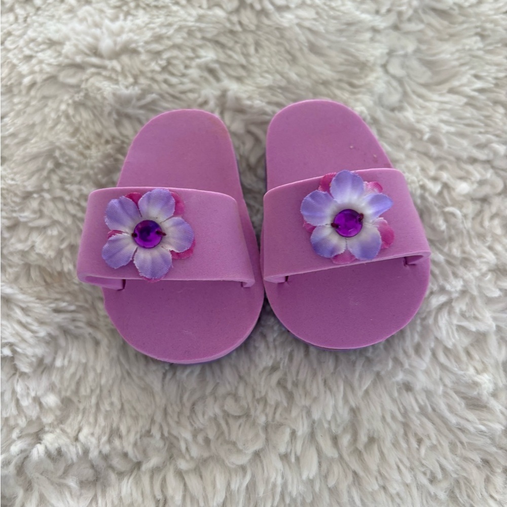 Purple Doll Slide Sandals with Floral Accent- Fits American Girl Size 18” Doll